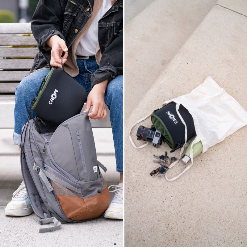 Die wasserabweisenden Kamera Beutel aus Neopren können in jeden Rucksack gepackt werden und garantieren einen stoßfesten Transport für unterwegs | C-Rope Kamerazubehör