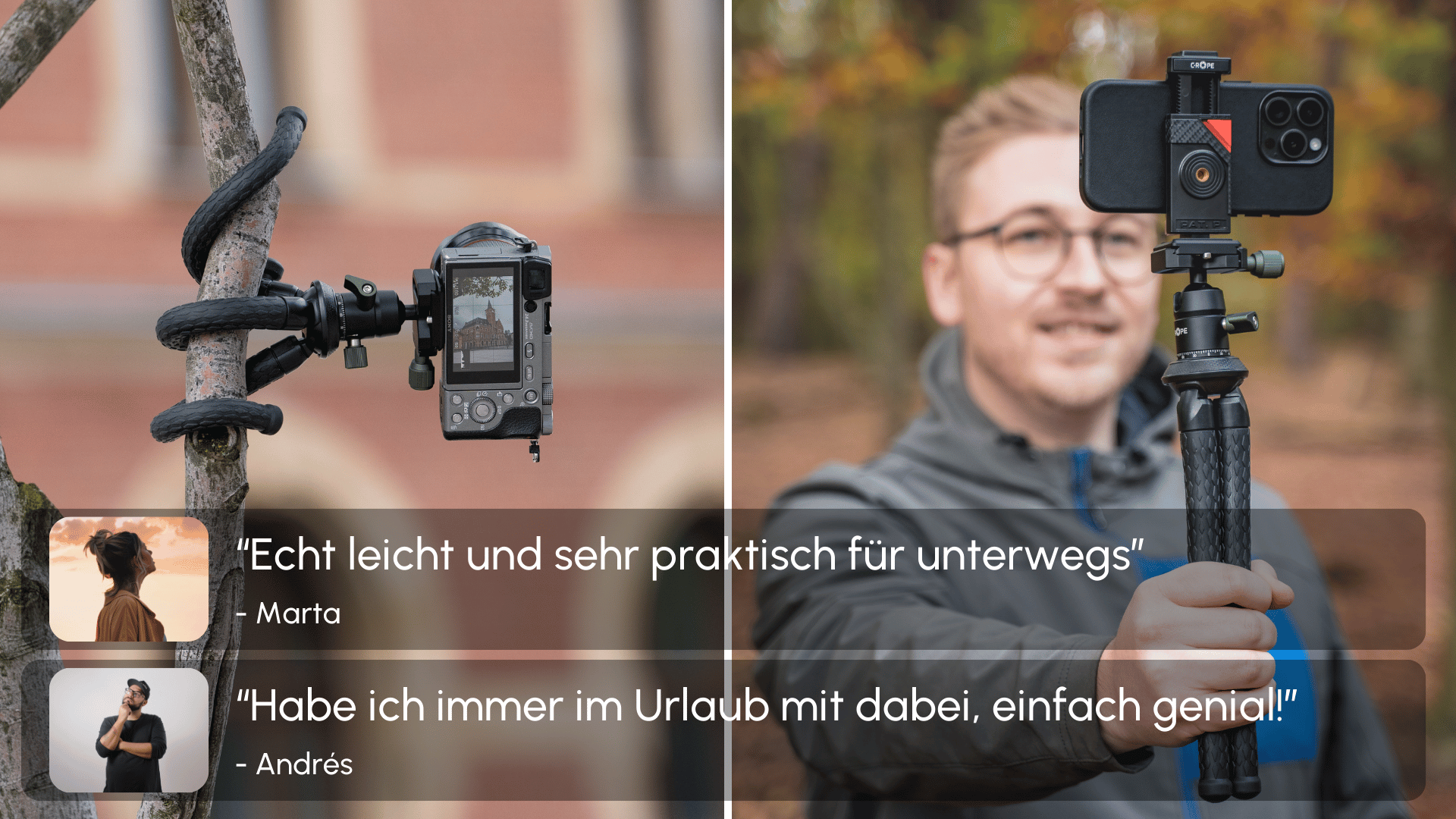 Das Creatorpod Stativ für Kamera und Handy bietet einen flexiblen Einsatz | C-Rope Kamerazubehör