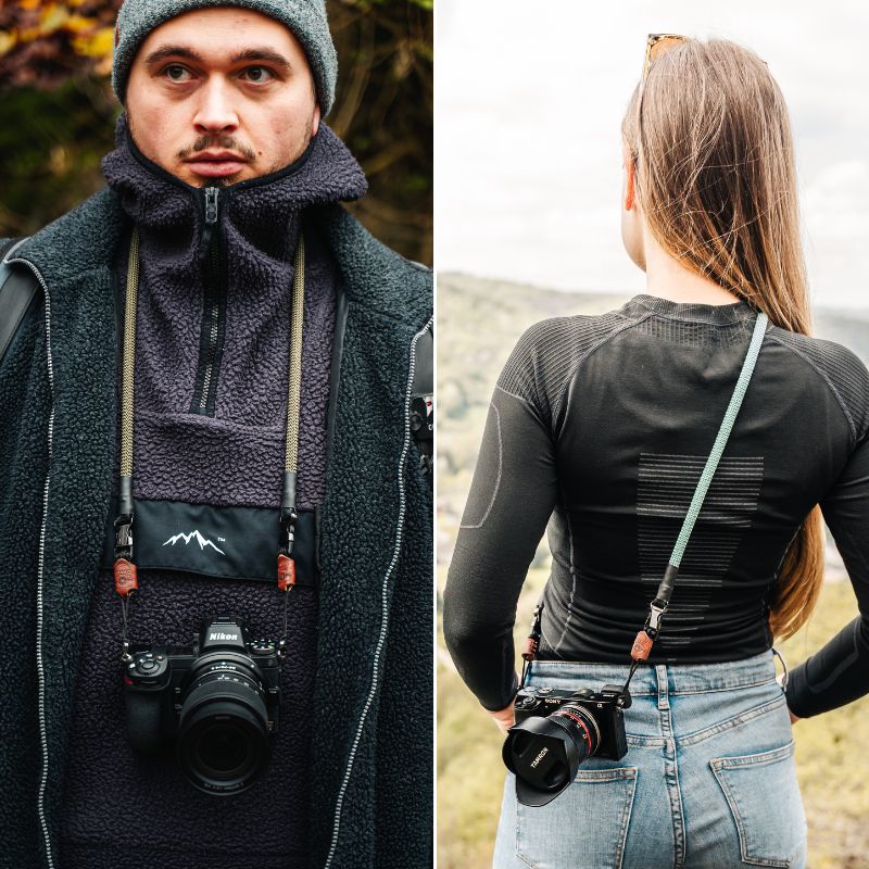 Der Profi Kameragurt aus Kletterseil Climber überzeugt durch sein dezentes Design und einen hohen Tragekomfort auch bei schweren Objektiven | C-Rope Kamerazubehör