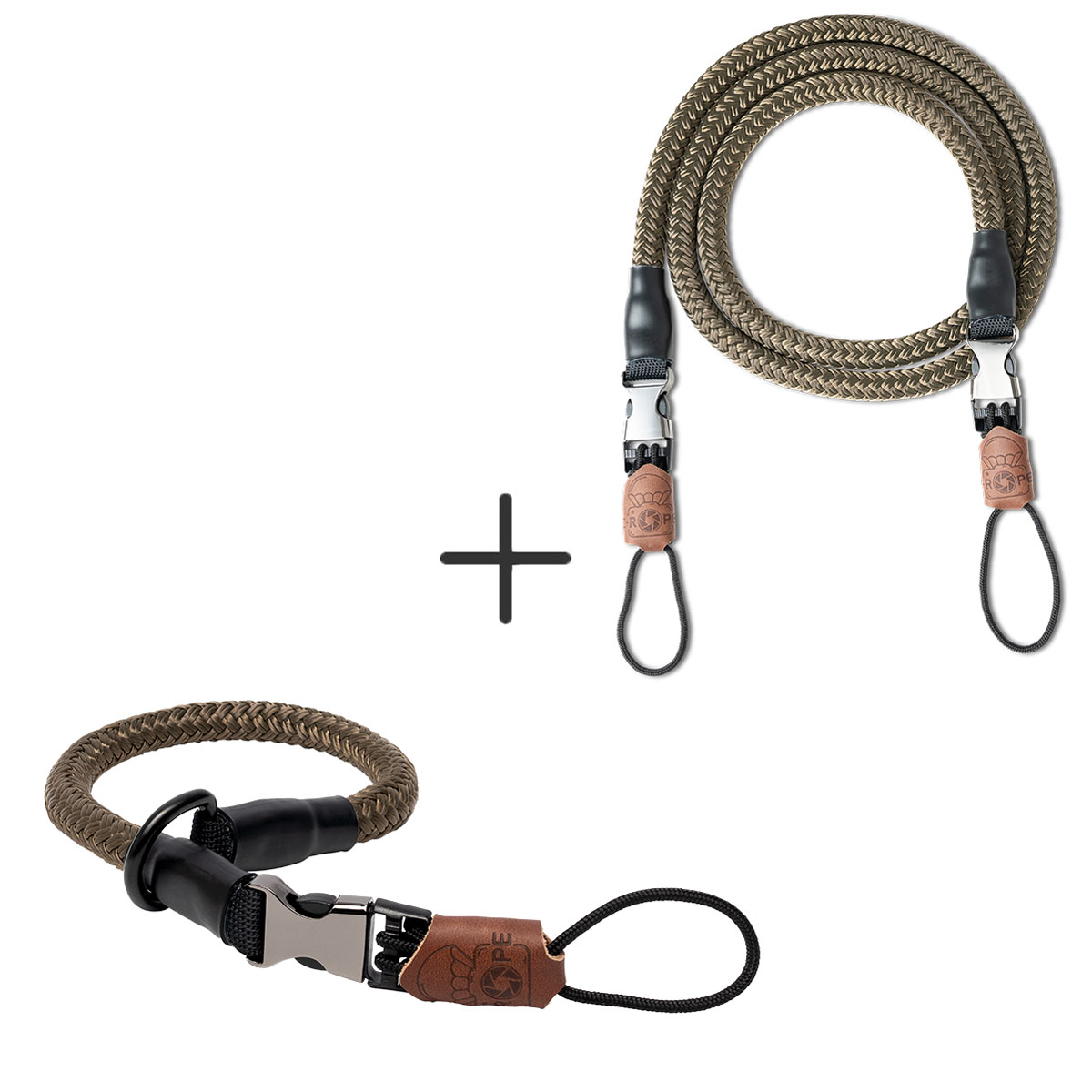 Das Kletterseil Set aus Kameragurt und Handschlaufe für Kameras von Climber und Loop gibt es auch in der Farbe military olive | C-Rope Kamerazubehör