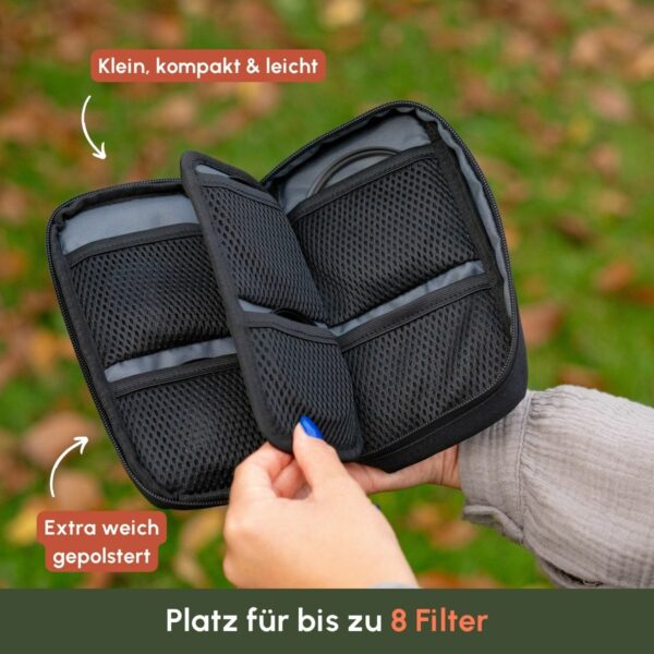 In der Kamera Filter Tasche finden bis zu 8 Objektivfilter gepolstert Platz | C-Rope Kamerazubehör