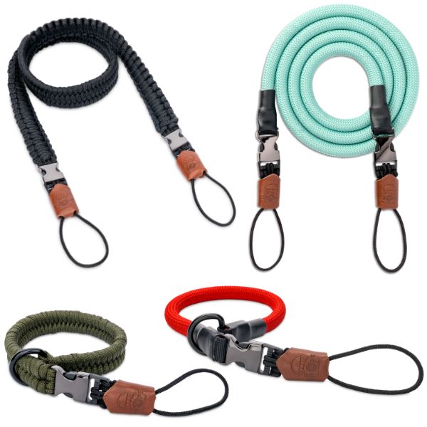 Unser handgeflochtenes Set mit Kamera Gurt Handschlaufe oder unser extra leichter Kamergurt mit Handgelenkschlaufe aus Kletterseil sind das ideale Match, denn dank Schnellverschluss kann man mit einem Handgriff hin und her wechseln | C-Rope Kamerazubehör