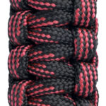 Detail des Paracord-Swatches Red Dots für Claw und Traveler; schwarzes Seil mit roten Punkten, griffige Oberfläche für Kameragurt und Handschlaufe.
